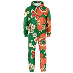 Mid Century Retro Floral 1970s 1960s Pattern 94 Hooded Jumpsuit (men)