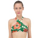 Mid Century Retro Floral 1970s 1960s Pattern 94 High Neck Bikini Top View1