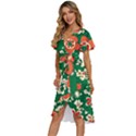 Mid Century Retro Floral 1970s 1960s Pattern 94 Women s Kimono Wrap Satin Dress View2