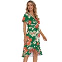 Mid Century Retro Floral 1970s 1960s Pattern 94 Women s Kimono Wrap Satin Dress View3