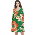 Mid Century Retro Floral 1970s 1960s Pattern 94 Long Sleeve V-neck skater dress with Pockets View1