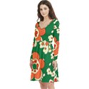 Mid Century Retro Floral 1970s 1960s Pattern 94 Long Sleeve V-neck skater dress with Pockets View2