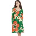 Mid Century Retro Floral 1970s 1960s Pattern 94 Long Sleeve V-neck skater dress with Pockets View3