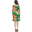 Mid Century Retro Floral 1970s 1960s Pattern 94 Long Sleeve V-neck skater dress with Pockets View4