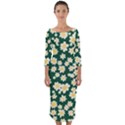 Mid Century Retro Floral 1970s 1960s Pattern 93 Quarter Sleeve Midi Bodycon Dress View1