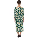 Mid Century Retro Floral 1970s 1960s Pattern 93 Quarter Sleeve Midi Bodycon Dress View2