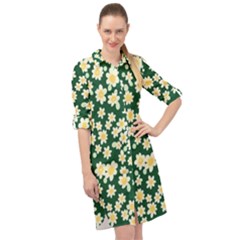 Mid Century Retro Floral 1970s 1960s Pattern 93 Long Sleeve Mini Shirt Dress