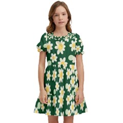 Mid Century Retro Floral 1970s 1960s Pattern 93 Kids  Puff Sleeved Dress