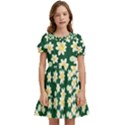 Mid Century Retro Floral 1970s 1960s Pattern 93 Kids  Puff Sleeved Dress View1