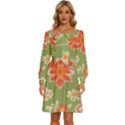 Retro 40s 50s Mexico Flowers Pattern 3 Women s Round Neck Long Sleeve Bow Deco Dress View1