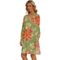 Retro 40s 50s Mexico Flowers Pattern 3 Women s Round Neck Long Sleeve Bow Deco Dress View2