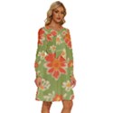 Retro 40s 50s Mexico Flowers Pattern 3 Women s Round Neck Long Sleeve Bow Deco Dress View3