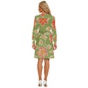 Retro 40s 50s Mexico Flowers Pattern 3 Women s Round Neck Long Sleeve Bow Deco Dress View4