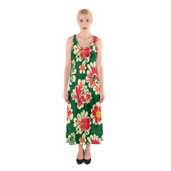 Retro 40s 50s Mexico Flowers Pattern 2 Sleeveless Maxi Dress