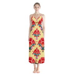Retro 40s 50s Mexico Flowers Pattern 4 Button Up Chiffon Maxi Dress