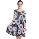 Mid Century Retro Floral 1970s 1960s Pattern 87 Mid Century Retro Floral 1970s 1960s Pattern 86 Quarter Sleeve Waist Band Dress View1