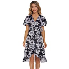 Mid Century Retro Floral 1970s 1960s Pattern 87 Mid Century Retro Floral 1970s 1960s Pattern 86 Women s Kimono Wrap Satin Dress