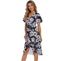 Mid Century Retro Floral 1970s 1960s Pattern 87 Mid Century Retro Floral 1970s 1960s Pattern 86 Women s Kimono Wrap Satin Dress View2