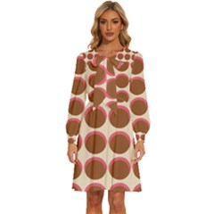 Retro 40s 50s Cupcake Pattern Women s Round Neck Long Sleeve Bow Deco Dress