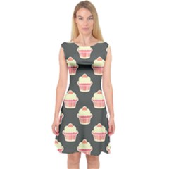 Retro 40s 50s Cupcake Pattern 4 Capsleeve Midi Dress