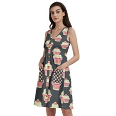 Retro 40s 50s Cupcake Pattern 4 Sleeveless Dress With Pocket