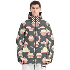 Retro 40s 50s Cupcake Pattern 4 Men s Multi Pockets Zip Ski And Snowboard Waterproof Breathable Jacket
