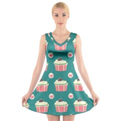 Retro 40s 50s Cupcake Pattern 2 V-neck Sleeveless Dress