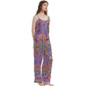 Mid Century Retro Floral 1970s 1960s Pattern 75 Spaghetti Top Long Pants Satin Pajamas Set View3