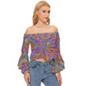 Mid Century Retro Floral 1970s 1960s Pattern 75 Off Shoulder Flutter Bell Sleeve Top View3