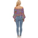 Mid Century Retro Floral 1970s 1960s Pattern 75 Off Shoulder Flutter Bell Sleeve Top View4