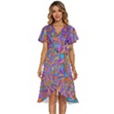 Mid Century Retro Floral 1970s 1960s Pattern 75 Women s Kimono Wrap Satin Dress View1