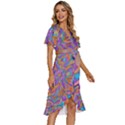 Mid Century Retro Floral 1970s 1960s Pattern 75 Women s Kimono Wrap Satin Dress View3