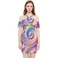 Abstract Fractal Art Swirl Pattern Shoulder Frill Bodycon Summer Dress