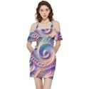 Abstract Fractal Art Swirl Pattern Shoulder Frill Bodycon Summer Dress View3