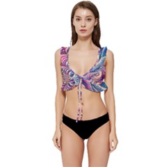 Abstract Fractal Art Swirl Pattern Low Cut Ruffle Edge Bikini Top