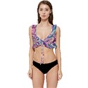 Abstract Fractal Art Swirl Pattern Low Cut Ruffle Edge Bikini Top View1