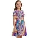 Abstract Fractal Art Swirl Pattern Kids  Bow Tie Puff Sleeve Dress View2