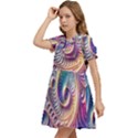 Abstract Fractal Art Swirl Pattern Kids  Bow Tie Puff Sleeve Dress View3