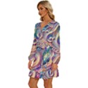 Abstract Fractal Art Swirl Pattern Long Sleeve Waist Tie Ruffle Velvet Dress View2