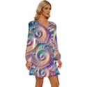 Abstract Fractal Art Swirl Pattern Long Sleeve Waist Tie Ruffle Velvet Dress View3