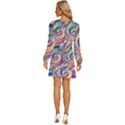 Abstract Fractal Art Swirl Pattern Long Sleeve Waist Tie Ruffle Velvet Dress View4