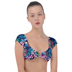 Hawaiian Flowers Hawaii Cap Sleeve Ring Bikini Top