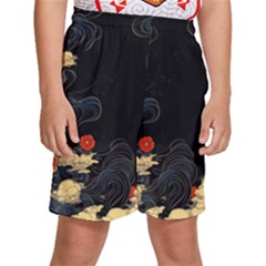 Korean Art Flowers Asian Pattern Kids  Basketball Shorts