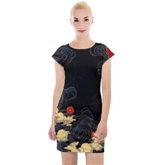 Korean Art Flowers Asian Pattern Cap Sleeve Bodycon Dress