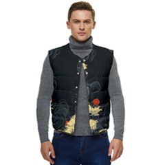 Korean Art Flowers Asian Pattern Men s Button Up Puffer Vest	