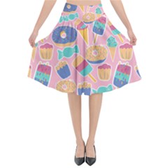 Ice Cream Donut Sweets Candie Flared Midi Skirt