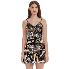 Jesus Christ Modern Halftone Pattern Body Wrap Sleeveless V-neck Mini Dress