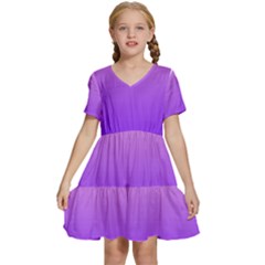 Cotton Candy Pink To Indigo Violet Linear Gradient Kids  Short Sleeve Tiered Mini Dress