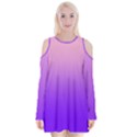 Cotton Candy Pink To Indigo Violet Linear Gradient Velvet Long Sleeve Shoulder Cutout Dress View1