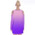Cotton Candy Pink To Indigo Violet Linear Gradient Velvet Long Sleeve Shoulder Cutout Dress View2